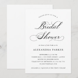 Convites Chá de panela de Caligrafia Refinada em Preto e Br