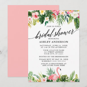 Convites Chá de panela de Caligrafia Tropical Rosa
