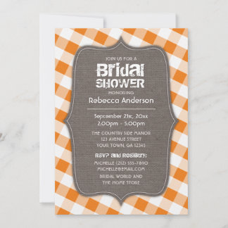 Convites Chá de panela de Canvas de Gingham Laranja e Branc