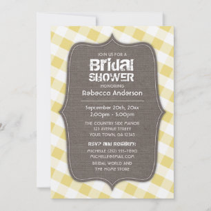 Convites Chá de panela de Canvas Gingham Amarelo e Branco