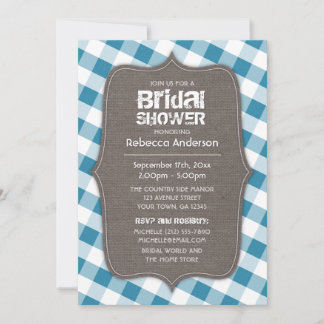 Convites Chá de panela de Canvas Gingham Azul e Branco