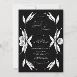 Convites Chá de panela de Cápsula Floral Elegante Preto e B