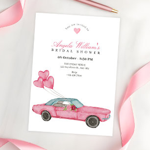 Convites Chá de panela de carro cor-de-água rosa