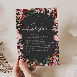 Convites Chá de panela de carvão floral cor-de-rosa boho
