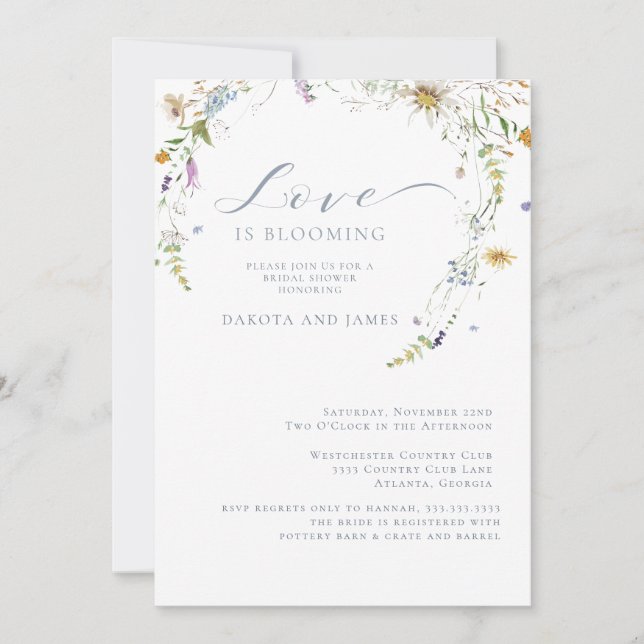 Convites Chá de panela de Casais Florais de Flor Selvagem (Frente)