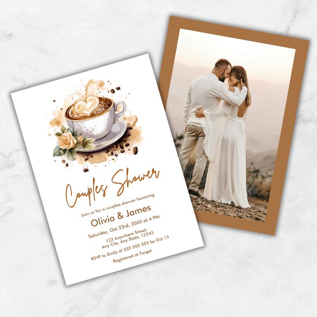 Convites Chá de panela de Casais Fotográficos de Casamento  (Floral Coffee Wedding Photo Couples Bridal Shower Invitation )
