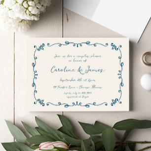 Convites Chá de panela de Casais ilustrados à mão branca