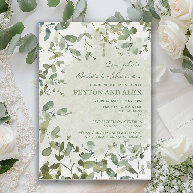 Convites Chá de panela de Casal Eucalyptus Verde Sage (Eucalyptus leaves bridal shower invitation)