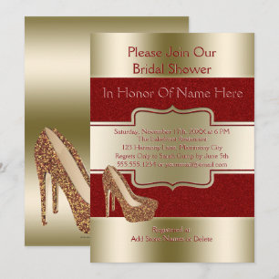 Convites Chá de panela de casamento  Calçados Dourados de