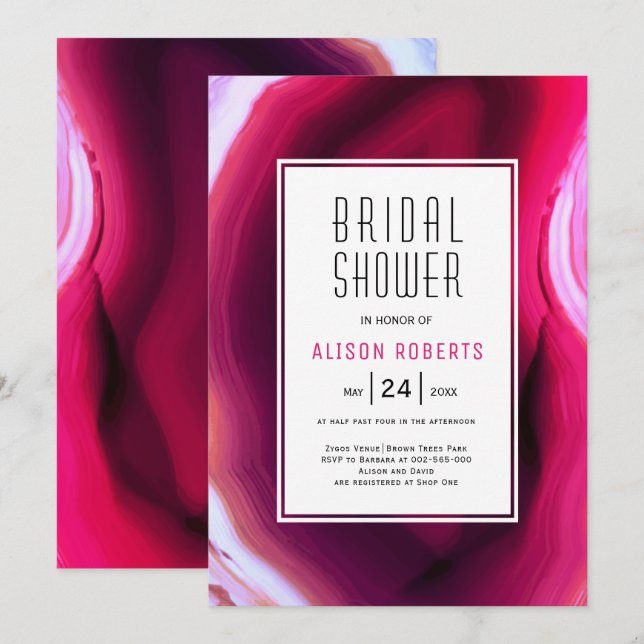 Convites Chá de panela de casamento da fatia de agata rosa  (Frente/Verso)