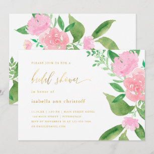 Convites Chá de panela de Casamento de Blooms e Caligrafia 