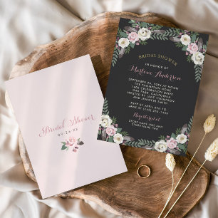 Convites Chá de panela de Casamento de Boho Floral Rosa-Ro