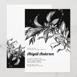 Convites Chá de panela de casamento de flores brancas e pre