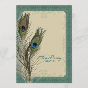 Convites chá de panela de casamento de pavão damask Tea Par