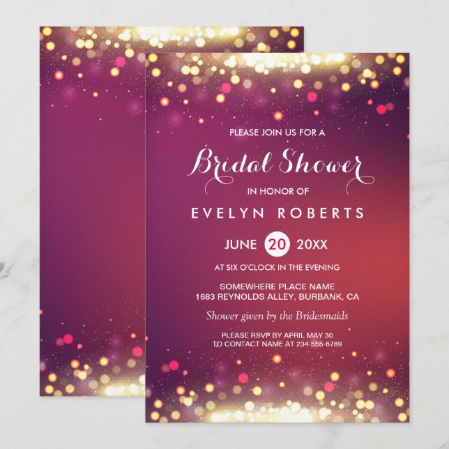 Convites Chá de panela de Casamento de Shimmer Dourado Mode (Frente/Verso)