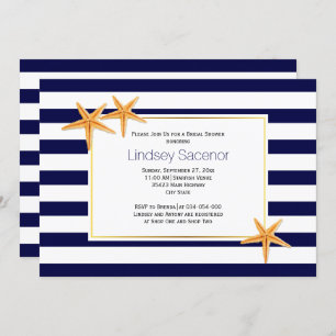 Convites Chá de panela de casamento de Starfish e stripes B