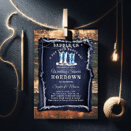 Convites Chá de panela de Casamento Denim Rustic Lights Cow