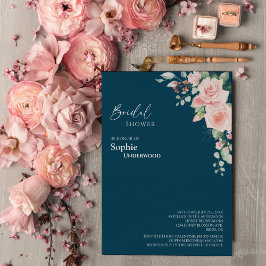Convites Chá de panela De Casamento Do Marinho Floral Blush