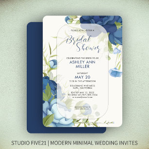 Convites Chá de panela de Casamento Floral Azul Elegante