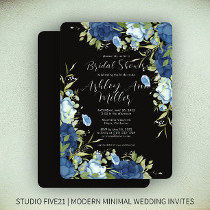 Convites Chá de panela de Casamento Floral Azul Elegante