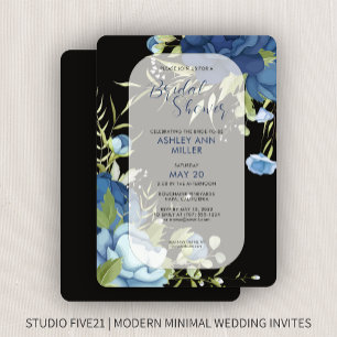 Convites Chá de panela de Casamento Floral Azul Elegante