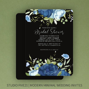 Convites Chá de panela de Casamento Floral Azul Elegante