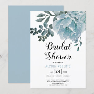 Convites chá de panela de casamento floral de cor azul emp