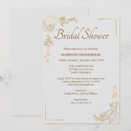 Convites Chá de panela De Casamento Floral Do Ouro De Engre