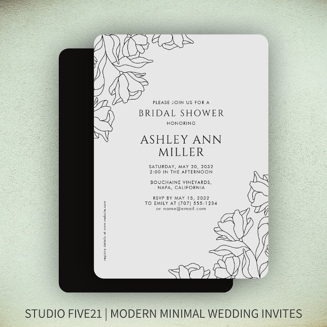 Convites Chá de panela de Casamento Onyx Negro Floral Moder (Criador carregado)