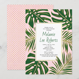 Convites chá de panela de casamento rosa das folhas tropic
