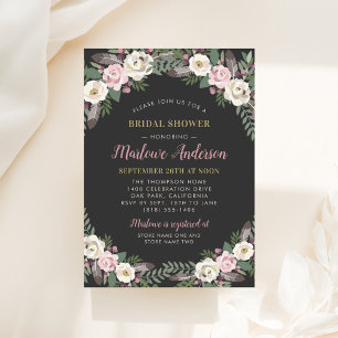 Convites Chá de panela de Casamento Rustic Dark Floral Boh