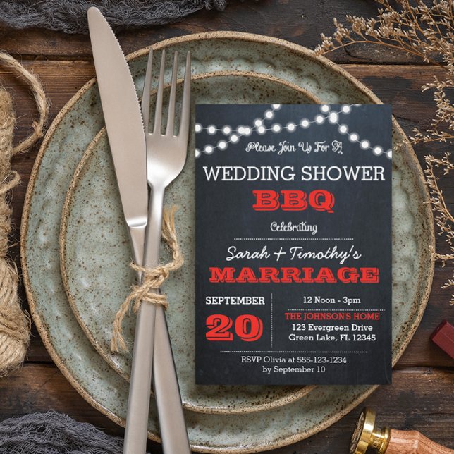 Convites Chá de panela de Casamento Vermelho das Luzes de C (Criador carregado)