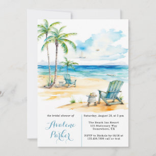 Convites Chá de panela de Cena de Praia de Watercolor