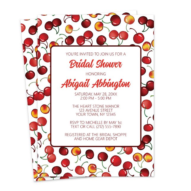 Convites Chá de panela de cerejas (Cherries Bridal Shower Invitation at Artistically Invited on Zazzle. )