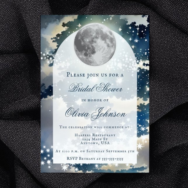 Convites Chá de panela de Céu Noturno Lunar (Lunar Night Sky Bridal Shower Invitation)