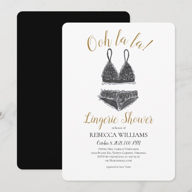 Convites Chá de panela de Chá de Lingerie de Aquarela (Frente/Verso)
