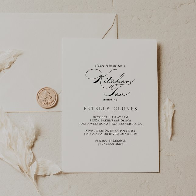 Convites Chá de panela de chá Elegante da Cozinha de Caligr (Criador carregado)