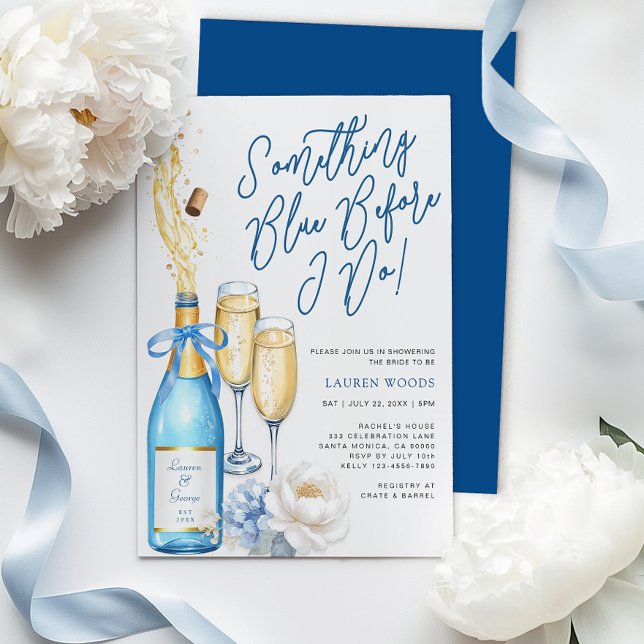 Convites Chá de panela de Champanhe Azul (Something Blue Before I do - Bridal Shower Invite)