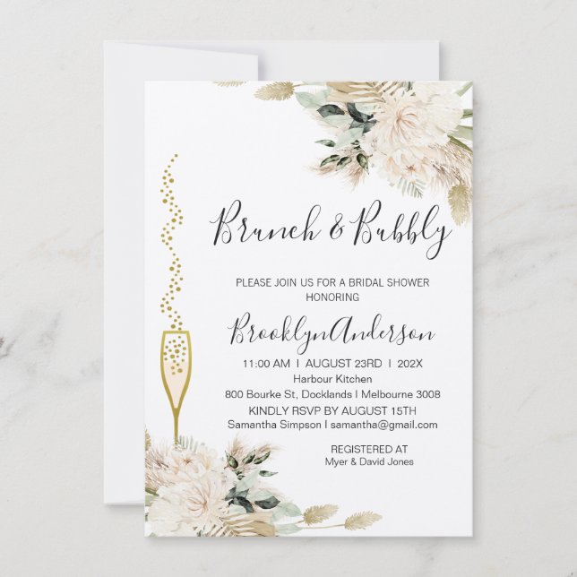 Convites Chá de panela de champanhe Beige Green Boho Brunch (Frente)