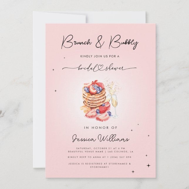 Convites Chá de panela de champanhe Brunch e Bubble Pancake (Frente)