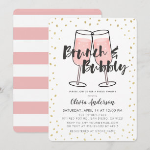 Convites Chá de panela de champanhe Brunch e Bubble Pink