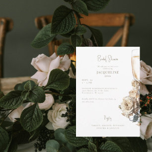 Convites Chá de panela de champanhe de Rosas Secos Brancos 