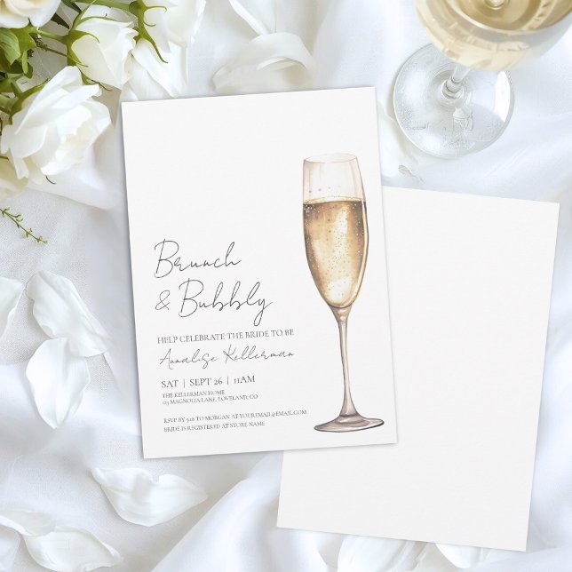Convites Chá de panela de Champanhe Elegante Simples (Brunch And Bubbly Champagne Bridal Shower Invitation)