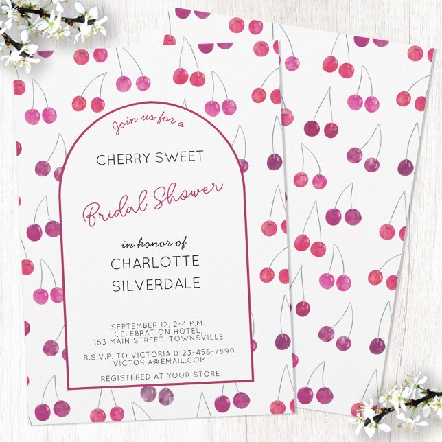Convites Chá de panela de Cherry (Watercolor cherries pattern personalized custom name text bridal shower invitation)