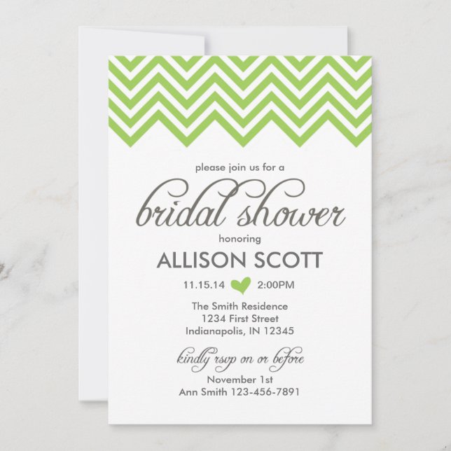 Convites Chá de panela de Chevron Verde (Frente)