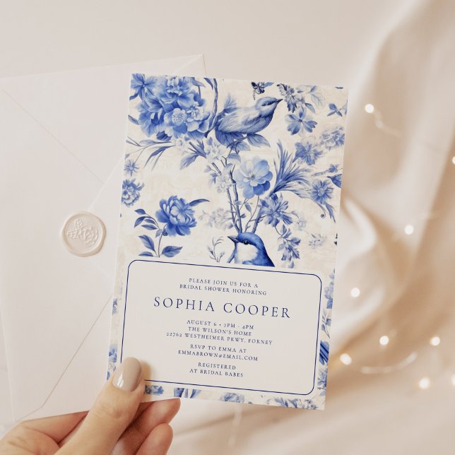 Convites Chá de panela de Chinoiserie Azul e Branco (Criador carregado)