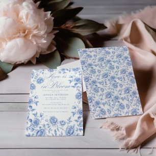 Convites Chá de panela de chinoiserie azul Elegante