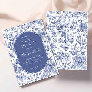 Convites Chá de panela de Chinoiserie Branco Azul