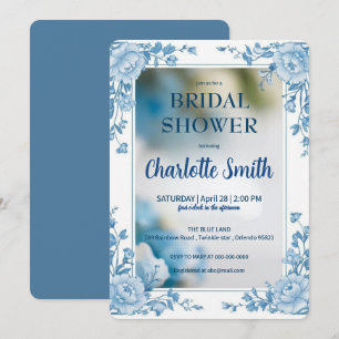 Convites Chá de panela de chinoiserie Elegante Blue Flower