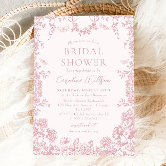 Convites Chá de panela de Chinoiserie Floral Rosa